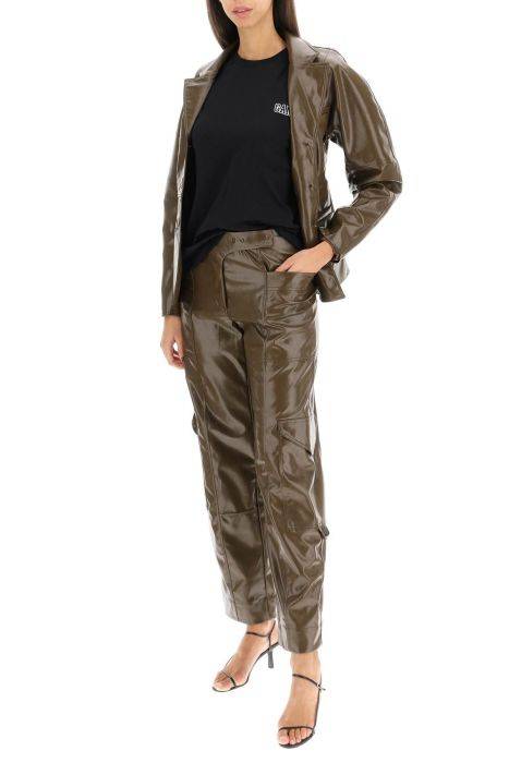ganni faux leather cargo pants