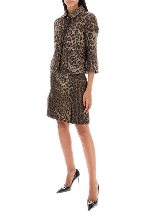 dolce & gabbana wool jacquard skirt with leopard motif