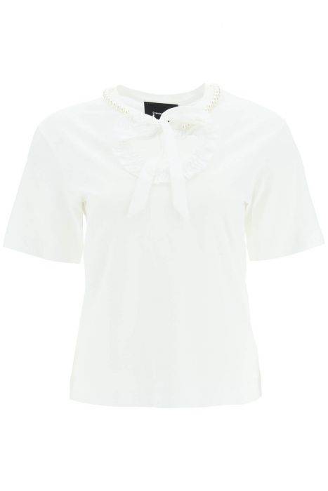 simone rocha t-shirt with heart-shaped cut-out and pearls