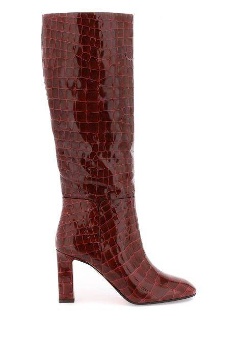 aquazzura sellier boots in croc-embossed leather