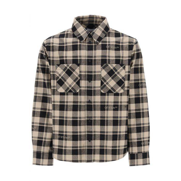 flannel shirt with logoed check motif - OFF-WHITE