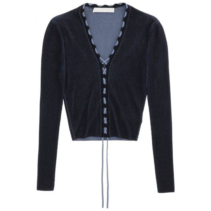 two-tone lace-up cardigan - DION LEE