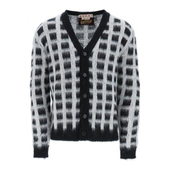 brushed-yarn cardigan with check pattern - MARNI