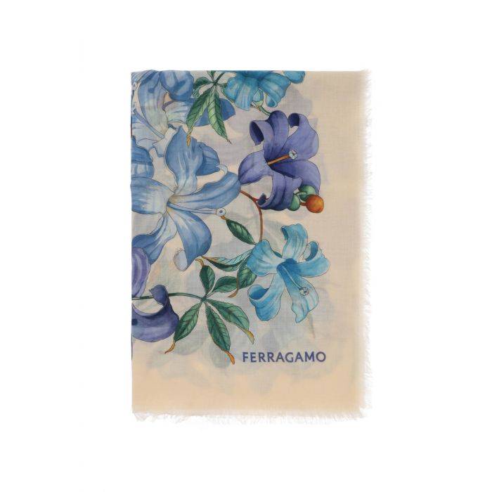 cashmere stole with hibiscus print - FERRAGAMO