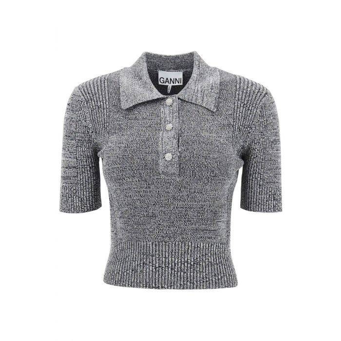 stretch knit polo top with jewel buttons - GANNI