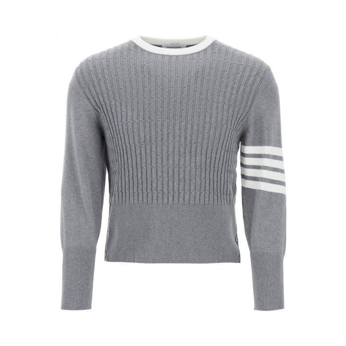 placed baby cable 4-bar cotton sweater - THOM BROWNE