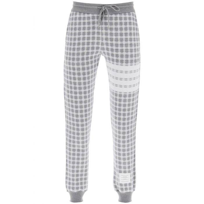 4-bar joggers in check knit - THOM BROWNE