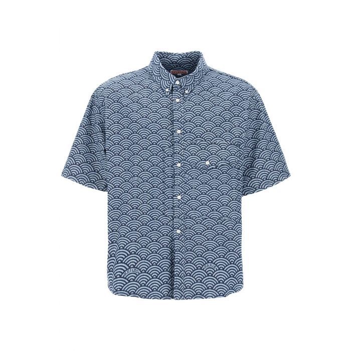KENZO Camicia a maniche corte in denim Seigaiha Uomo Residenza 725