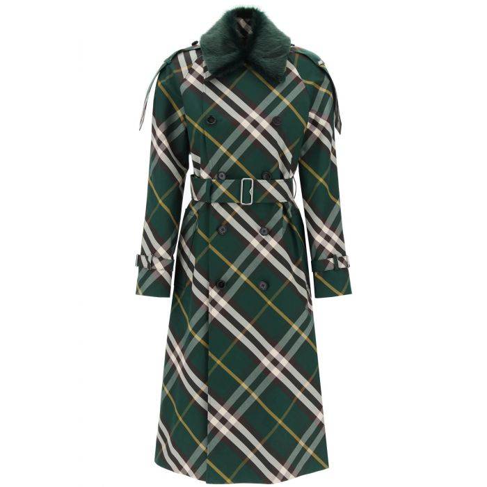 kensington trench coat with check pattern - BURBERRY