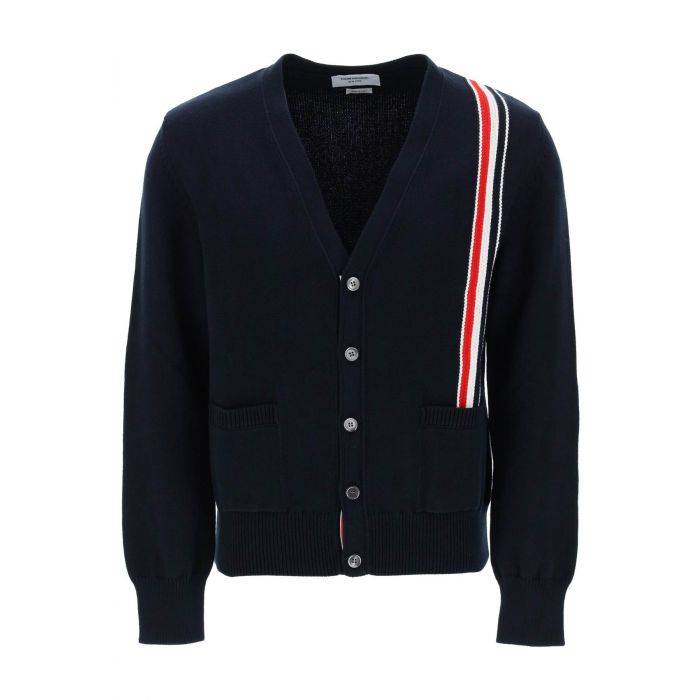 cotton cardigan with red, white - THOM BROWNE
