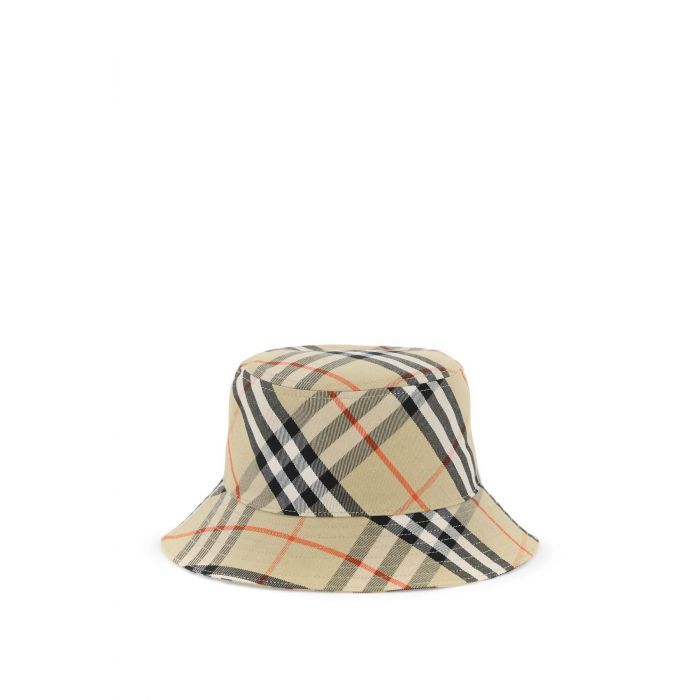 ered cotton blend bucket hat with nine words - BURBERRY