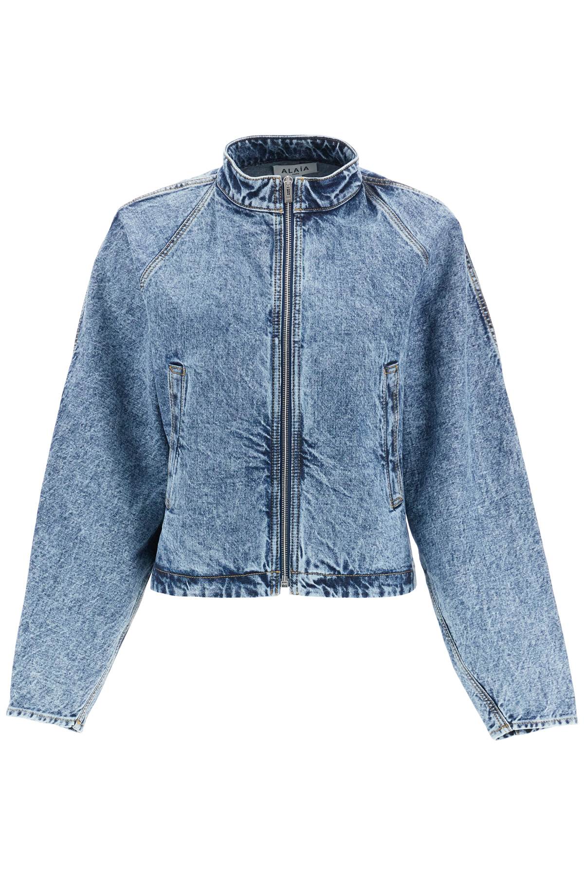 Alaïa Denim Round Racing Jacket With A In Blue