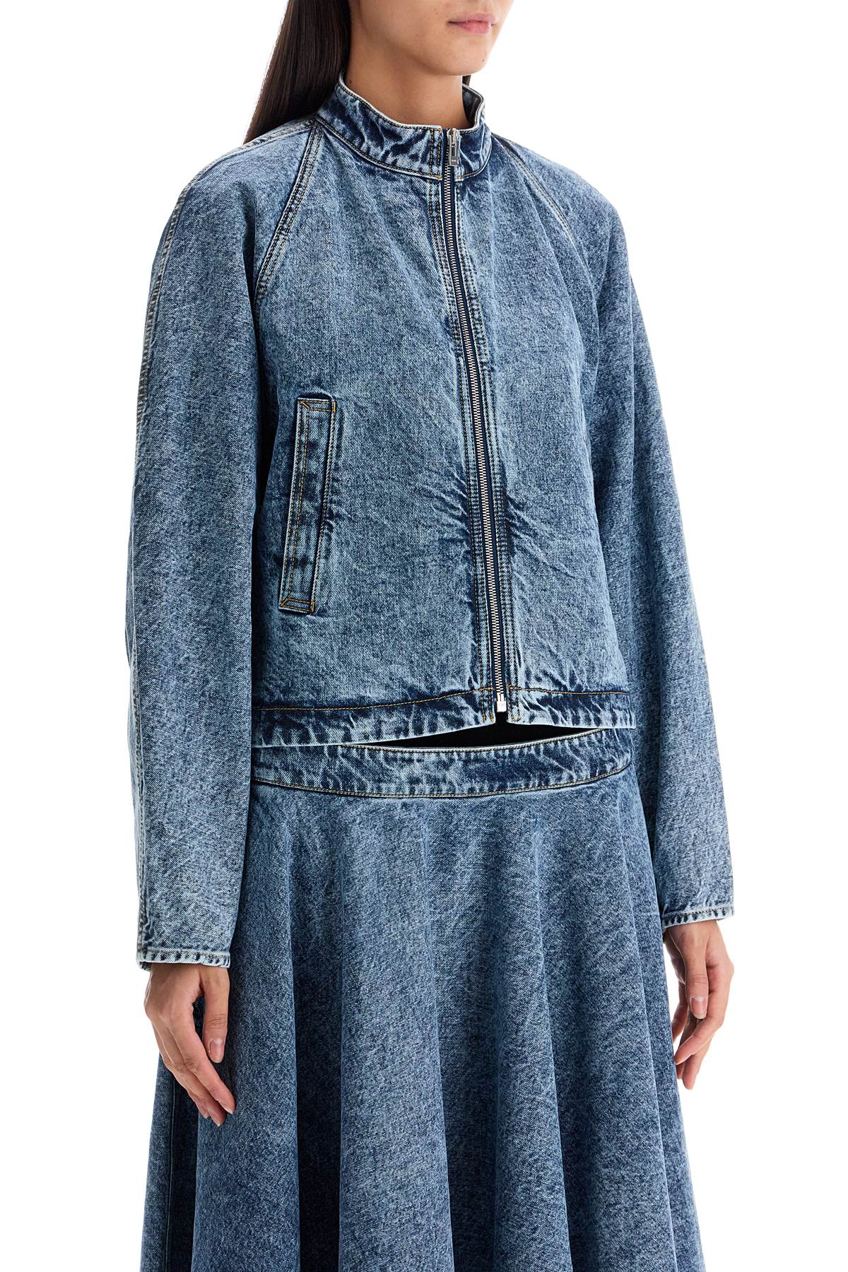 Shop Alaïa Denim Round Racing Jacket With A In Blue