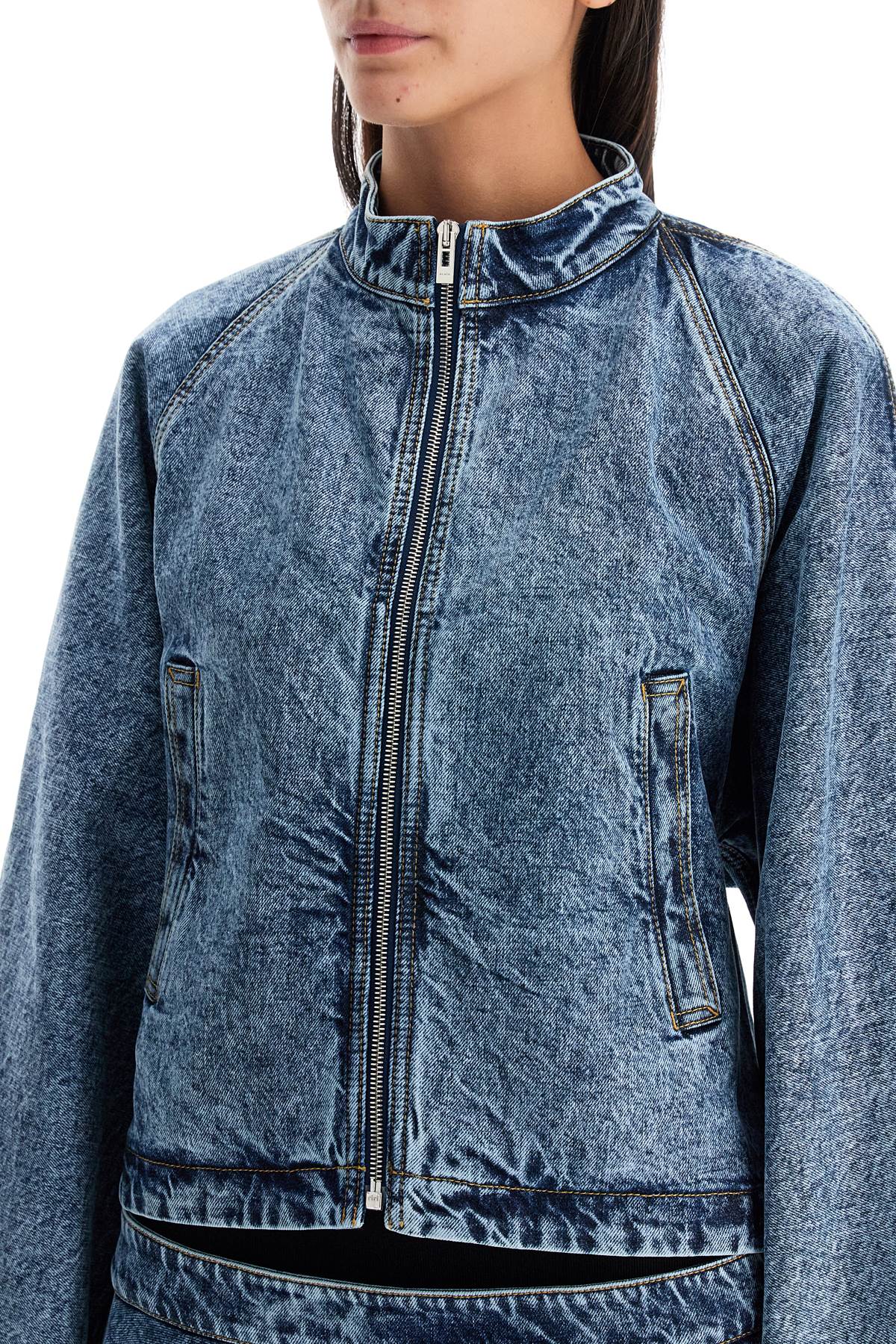 Shop Alaïa Denim Round Racing Jacket With A In Blue