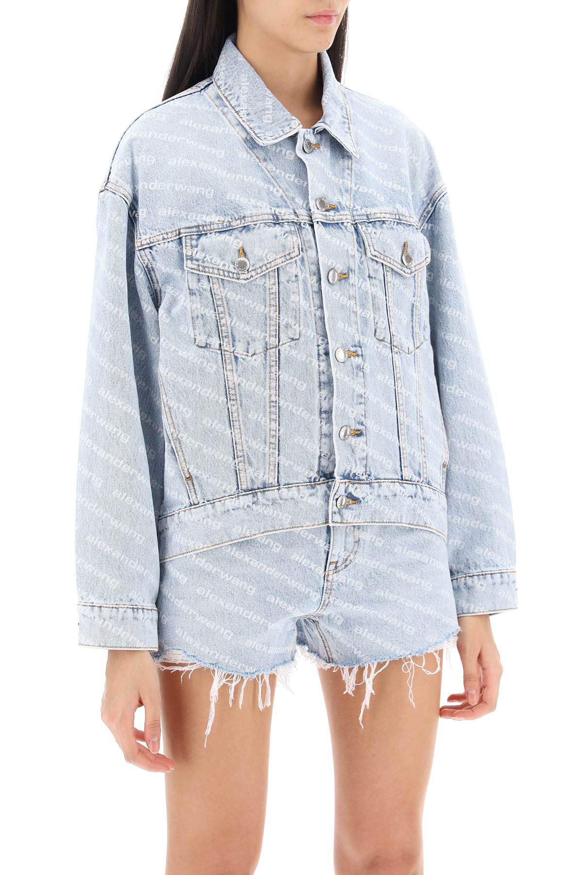 Shop Alexander Wang Logo Printed Denim Jacket In Blue