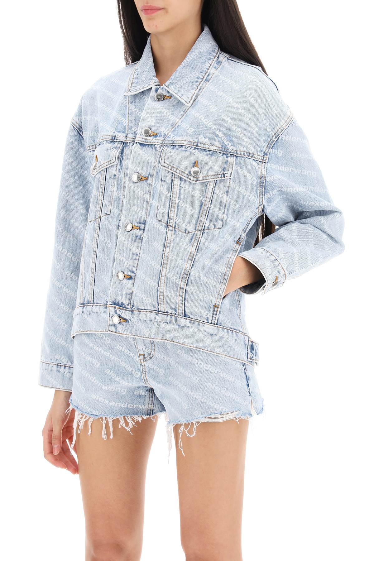 Shop Alexander Wang Logo Printed Denim Jacket In Blue