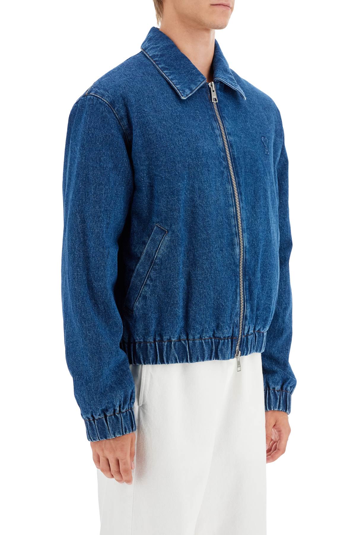 Shop Ami Alexandre Matiussi Denim Bomber Jacket For In Blue