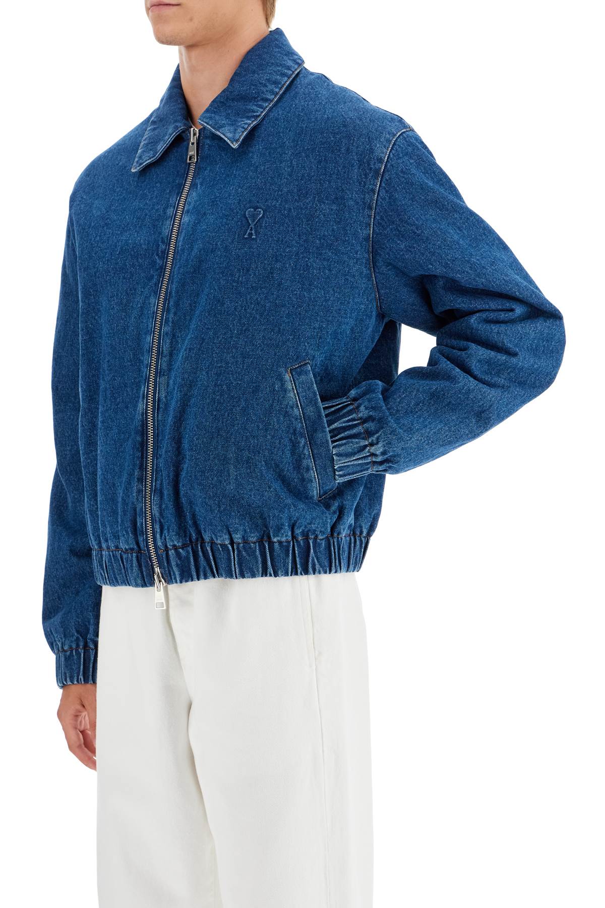 Shop Ami Alexandre Matiussi Denim Bomber Jacket For In Blue