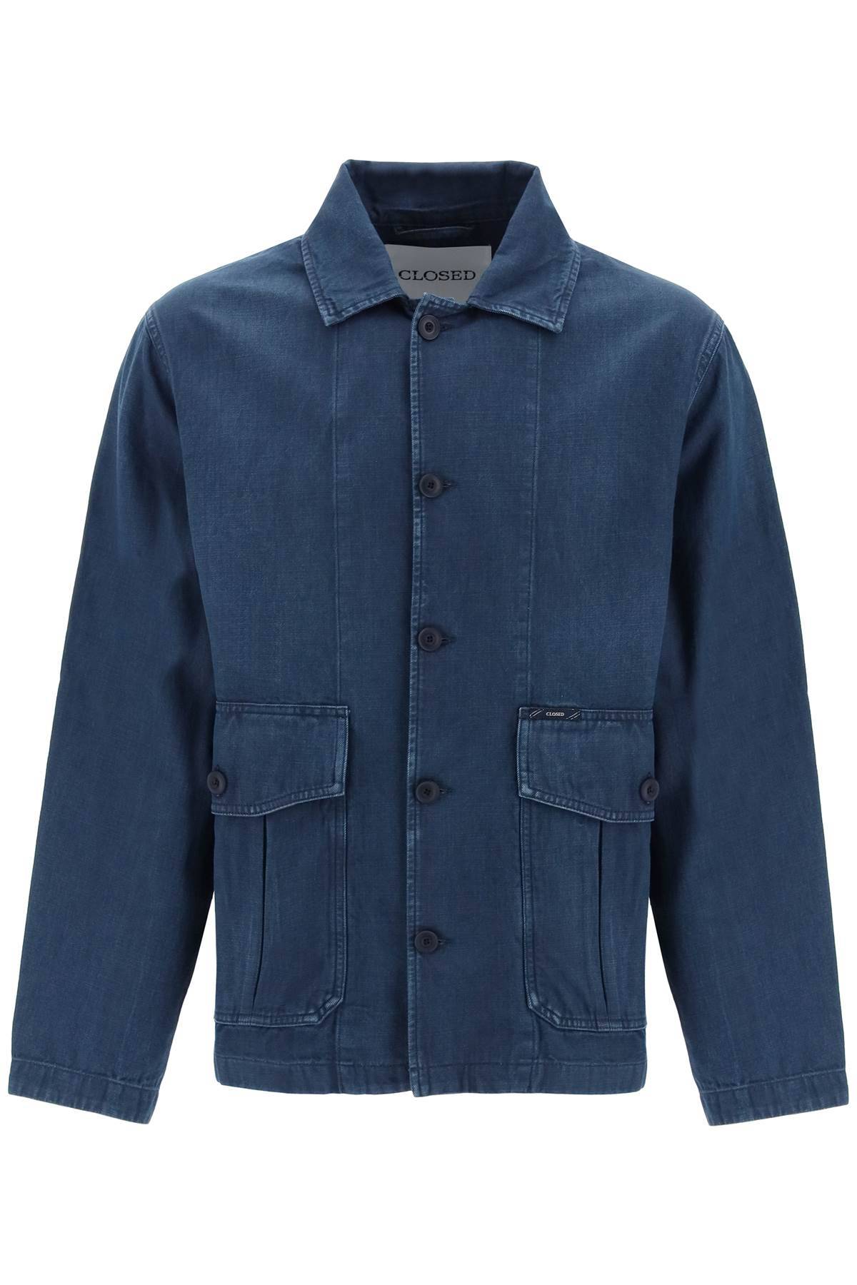 Shop Closed Denim Cargo Overshirt With In Blue