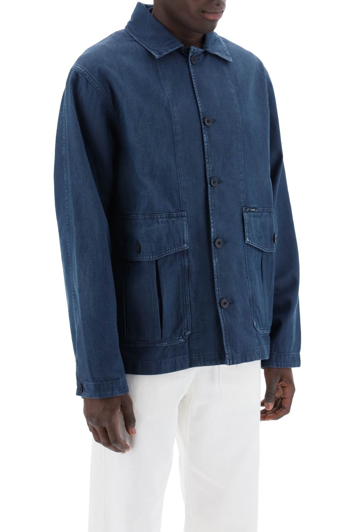 Shop Closed Denim Cargo Overshirt With In Blue