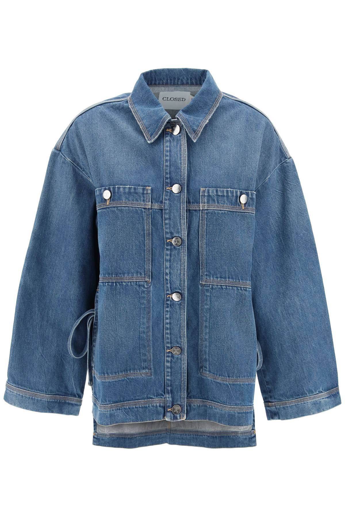 Shop Closed Denim Overshirt With Side Slits In Blue