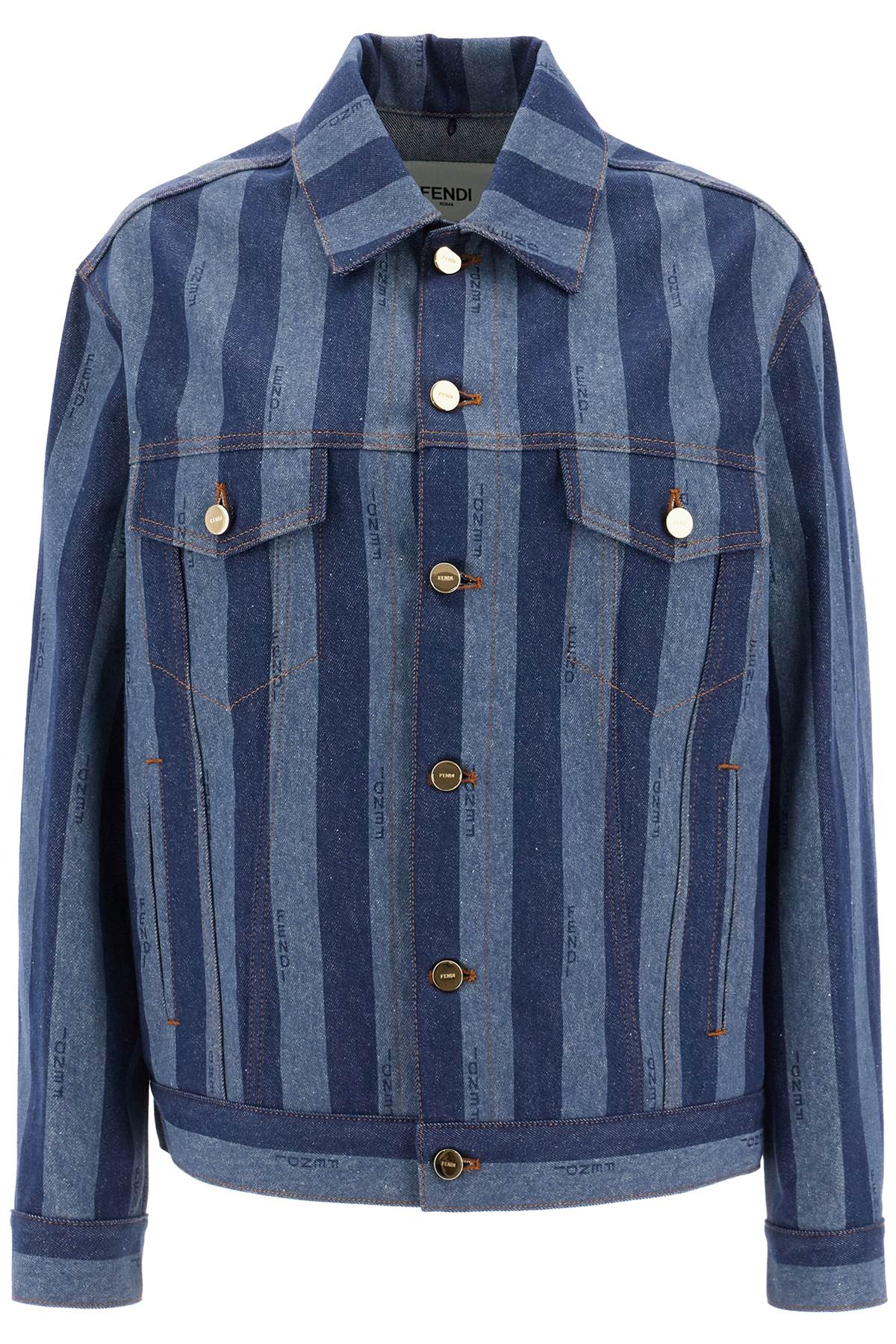 Shop Fendi Denim Pequin Jacket For In Blue