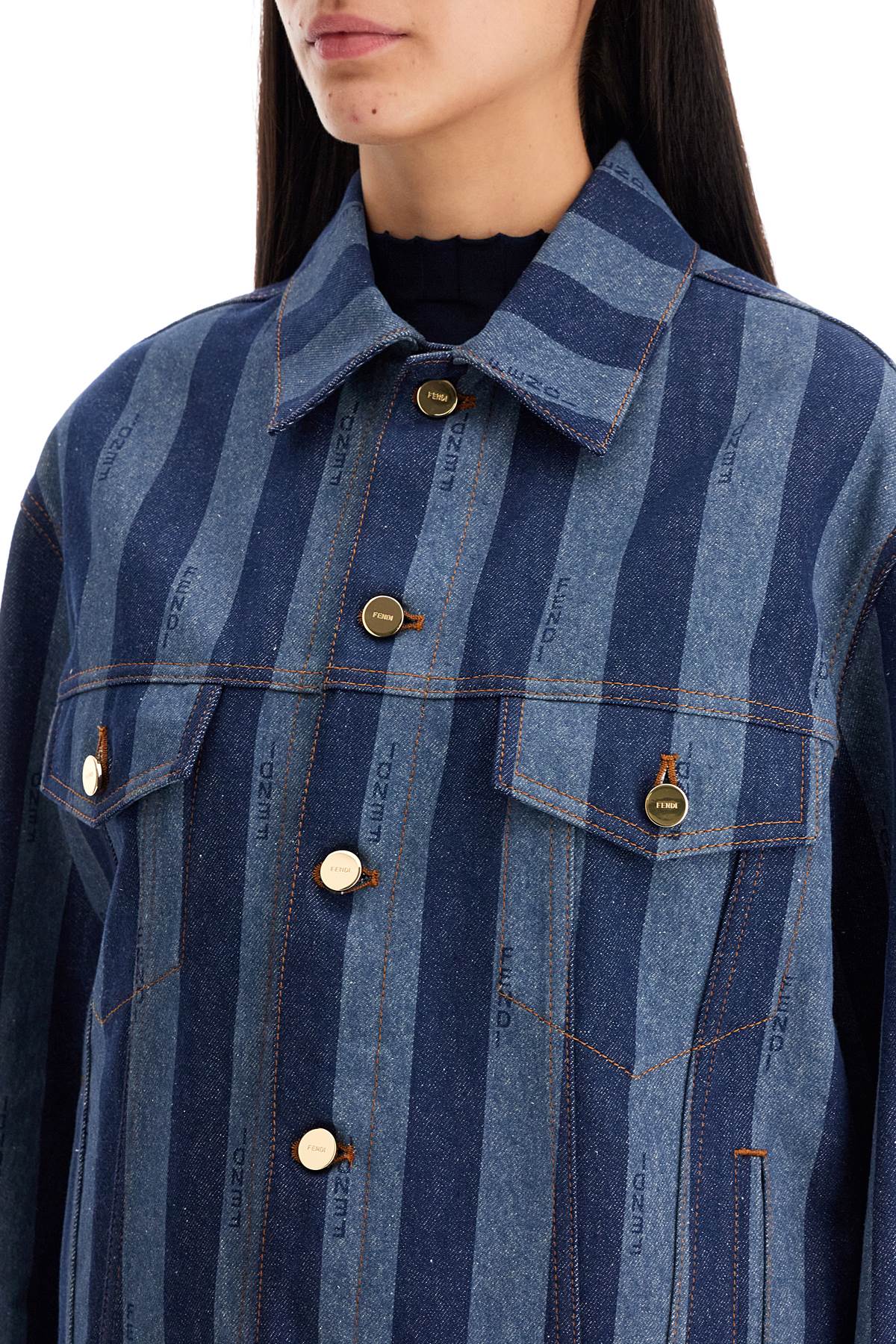 Shop Fendi Denim Pequin Jacket For In Blue