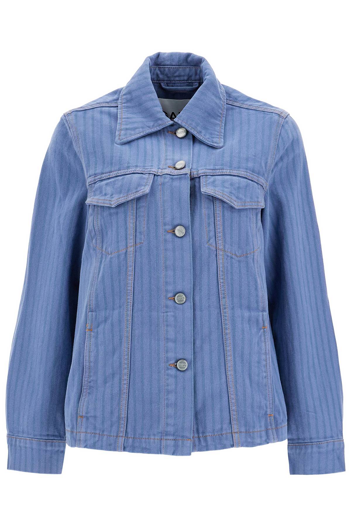 Shop Ganni "striped Overdyed Denim Jacket In Blue