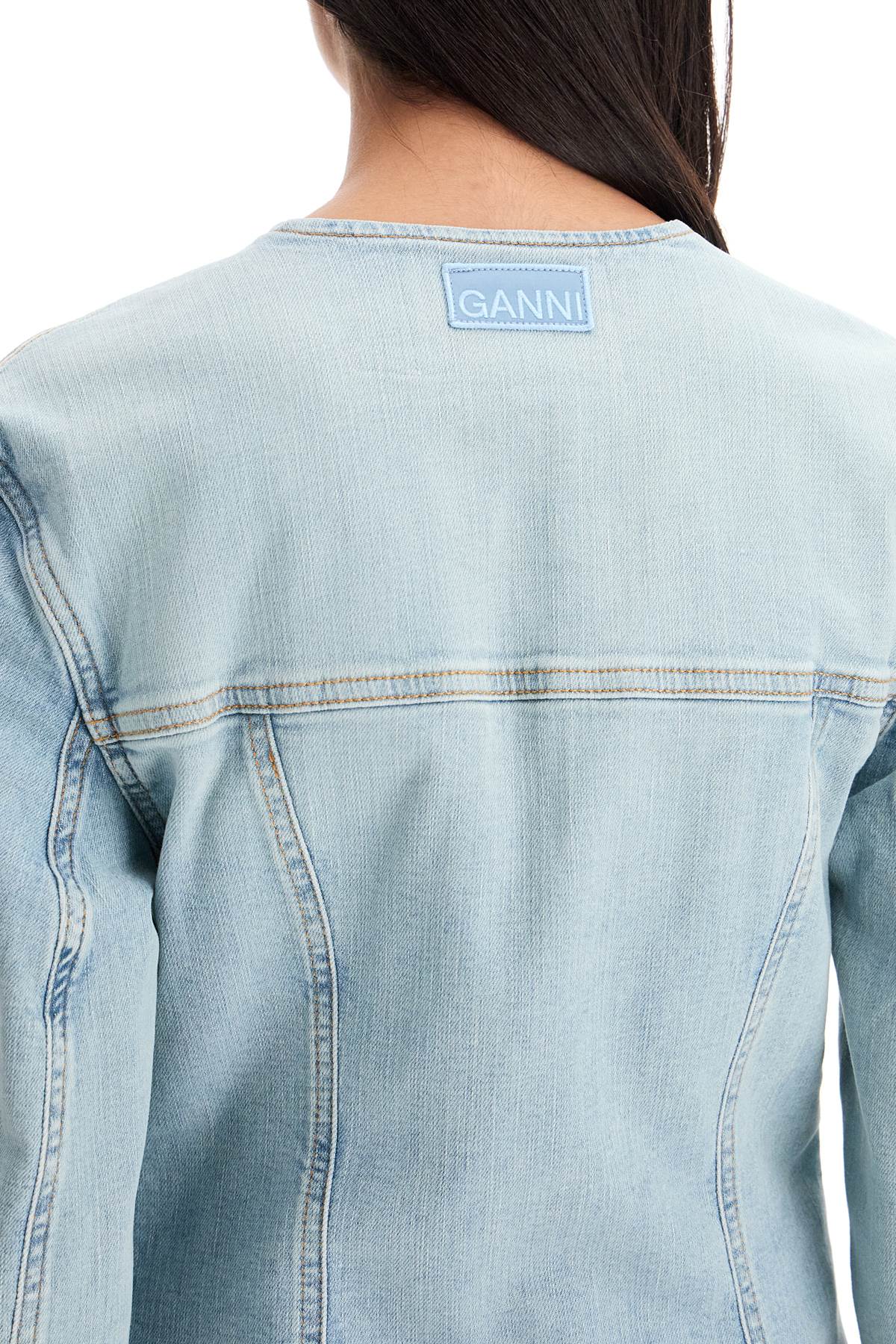 Shop Ganni Slim Fit Denim Stretch Blazer For A In Blue