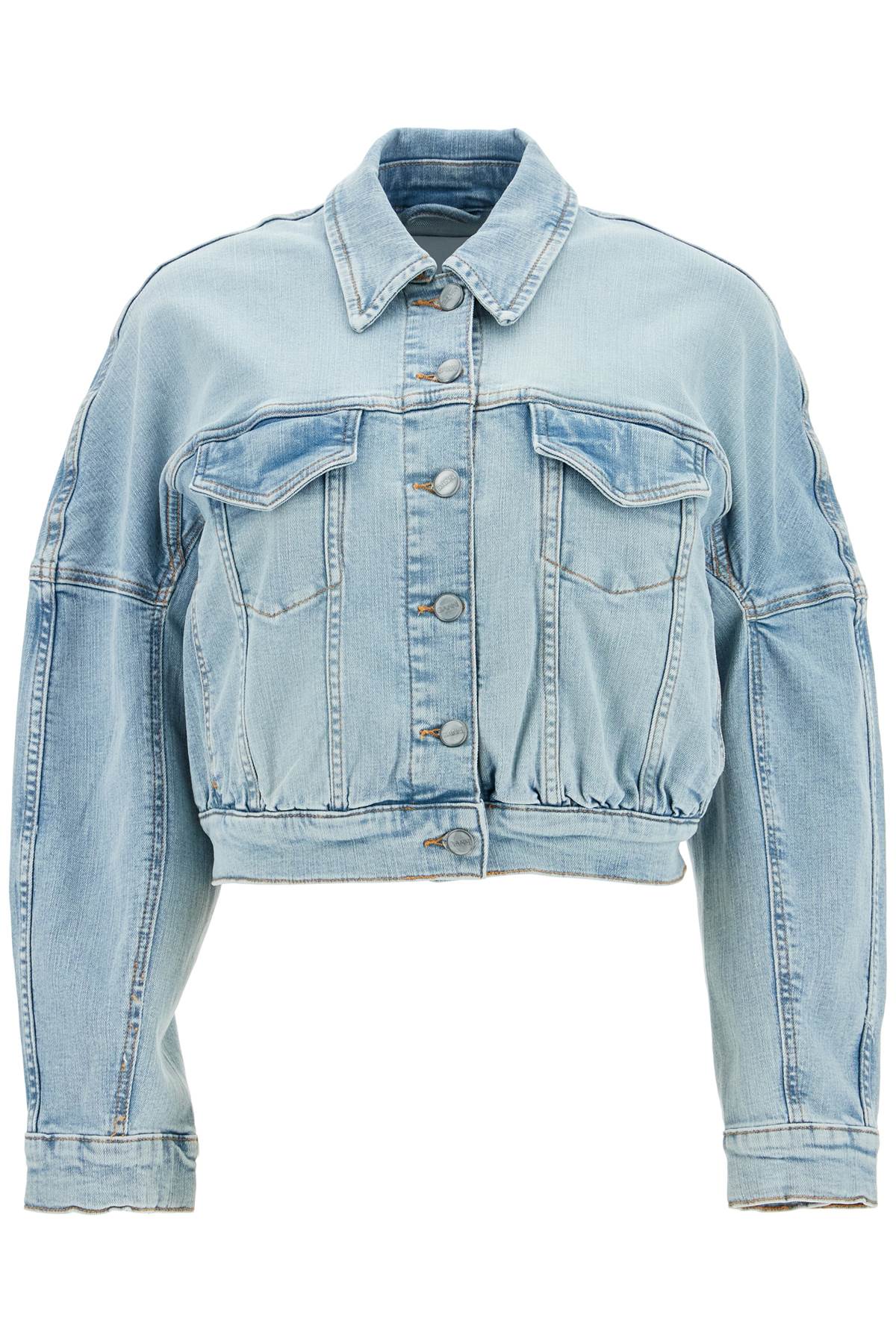 Shop Ganni Stretch Denim Bomber Jacket In 8 In Blue