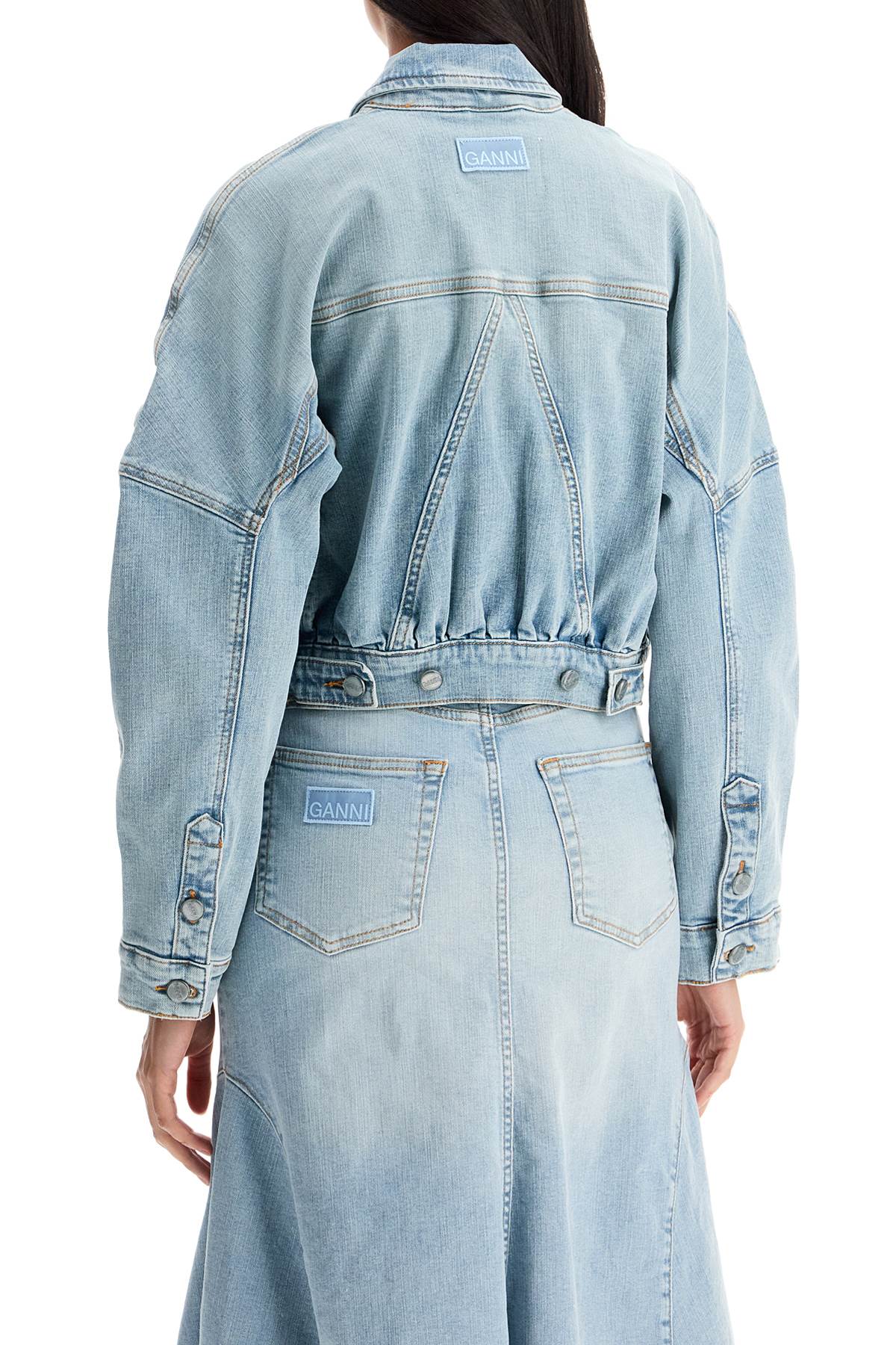 Shop Ganni Stretch Denim Bomber Jacket In 8 In Blue