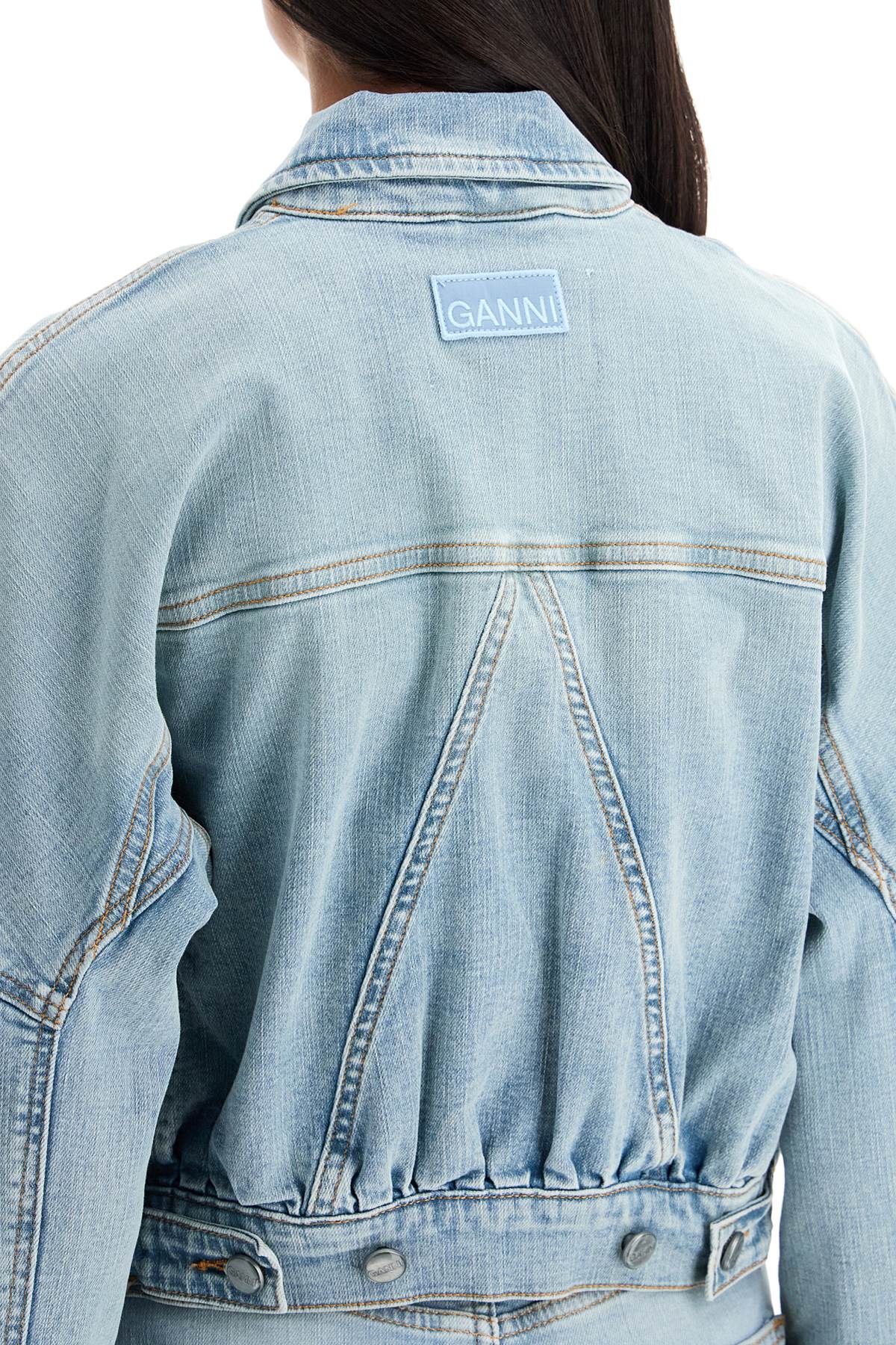 Shop Ganni Stretch Denim Bomber Jacket In 8 In Blue