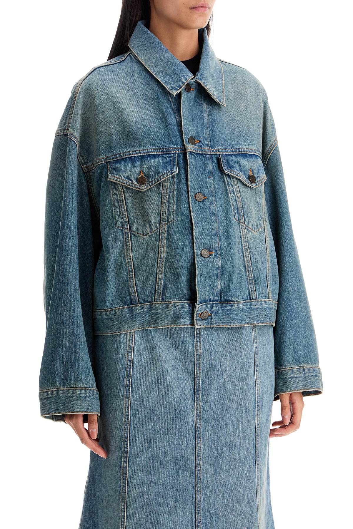 Shop Haikure Denim Boxy Jacket With Spencer In Blue