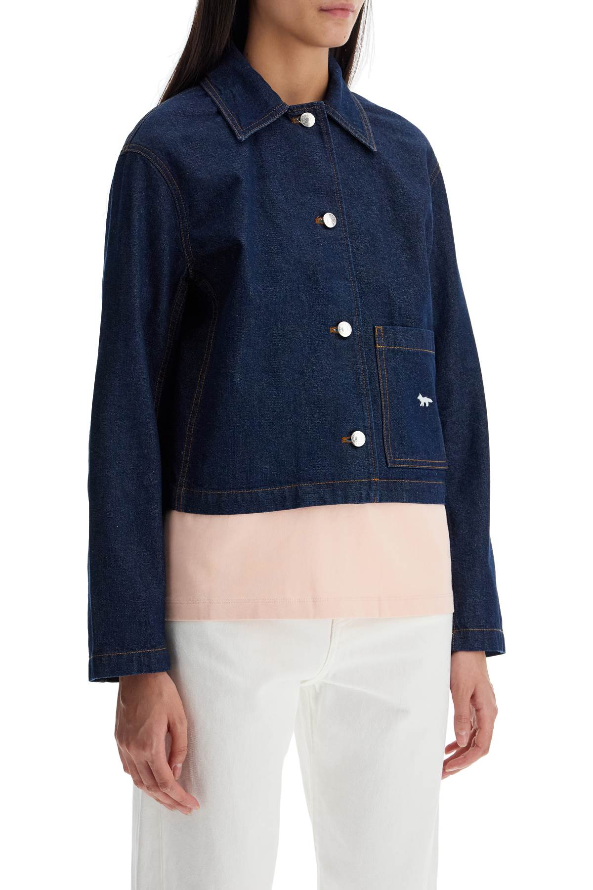 Shop Maison Kitsuné Cropped Denim Jacket For Women In Blue