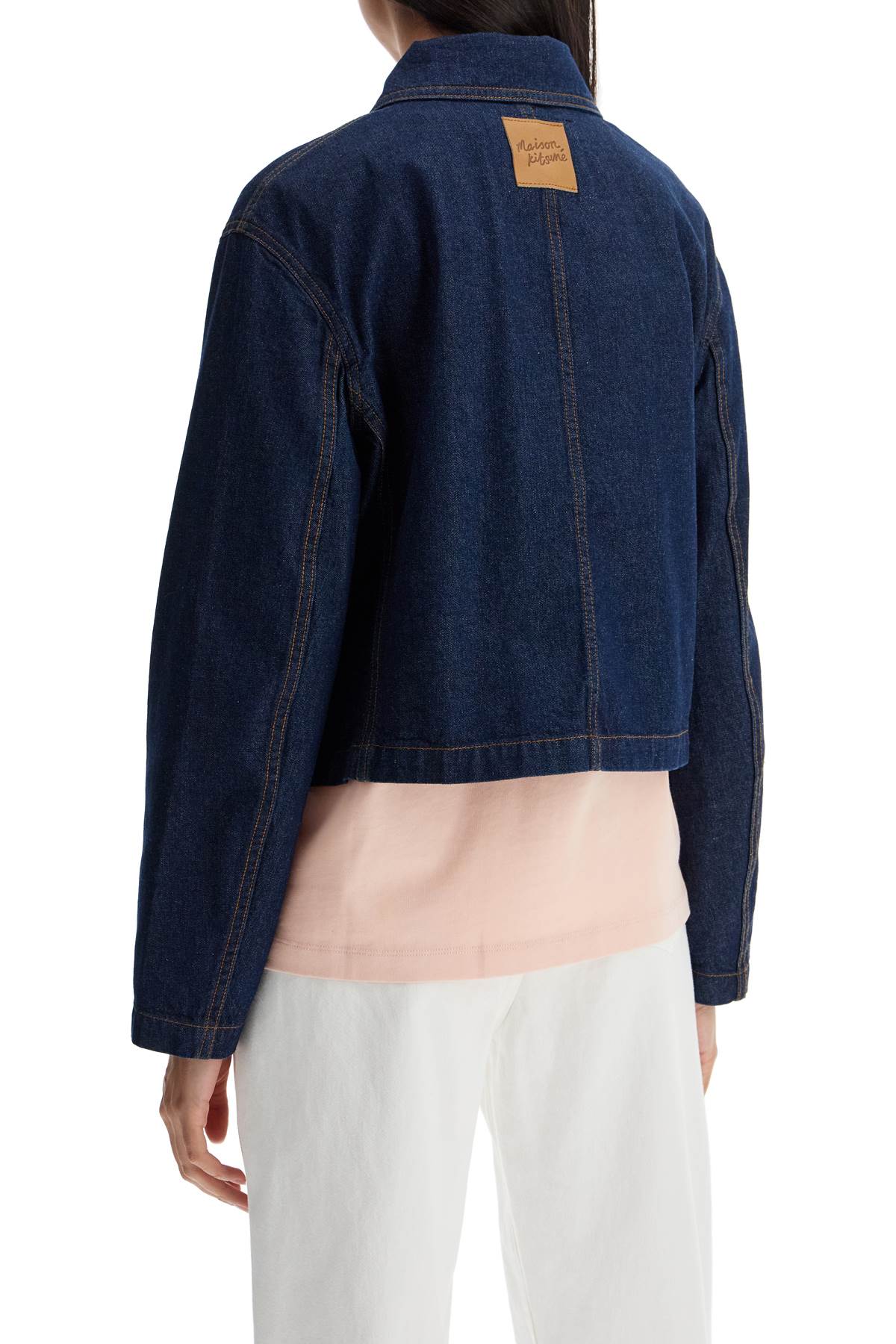 Shop Maison Kitsuné Cropped Denim Jacket For Women In Blue