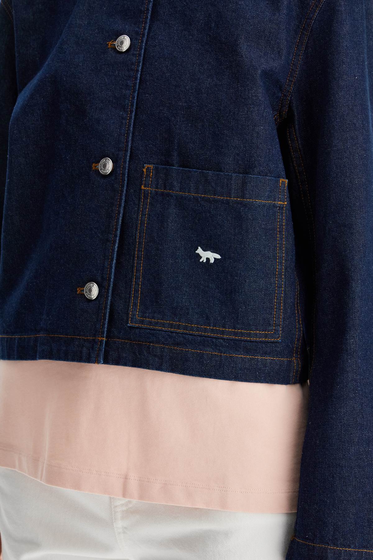 Shop Maison Kitsuné Cropped Denim Jacket For Women In Blue