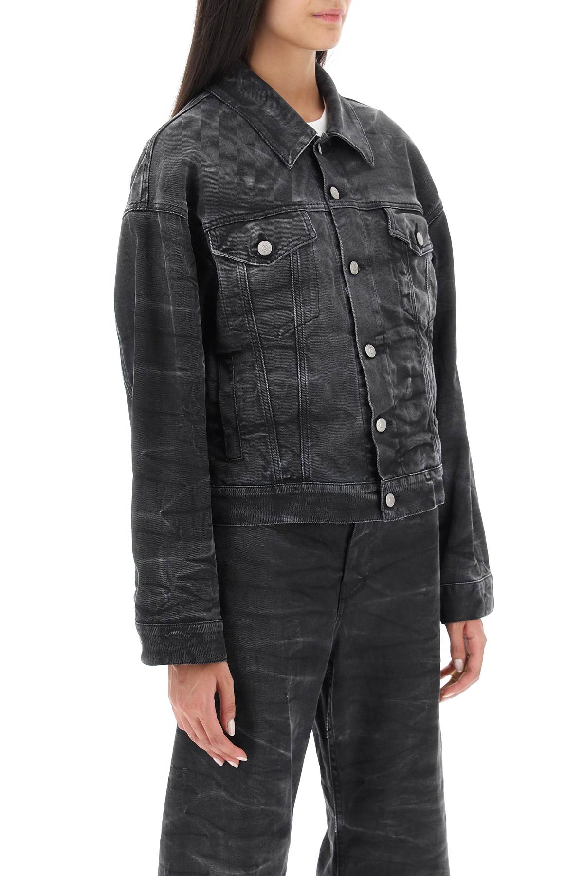 Shop Mm6 Maison Margiela Crinkle-effect Denim Jacket In Grey