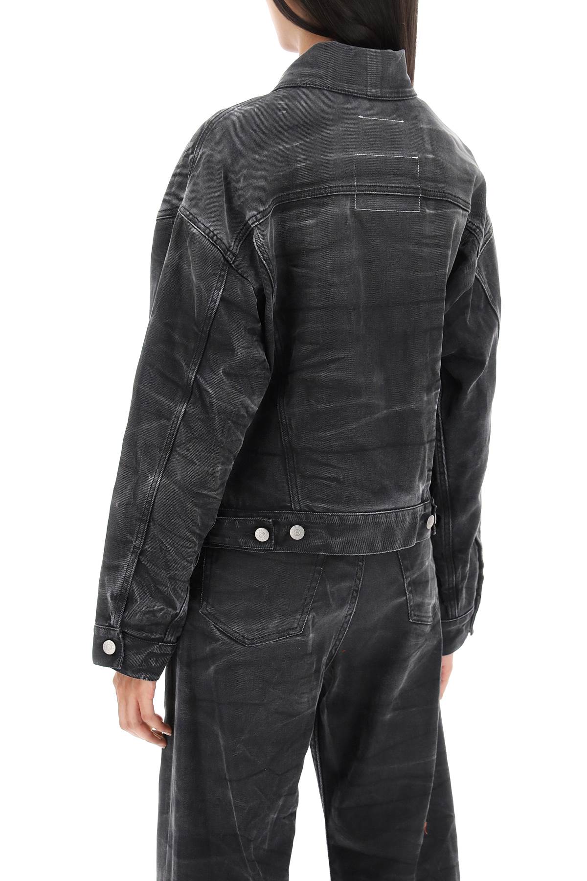 Shop Mm6 Maison Margiela Crinkle-effect Denim Jacket In Grey