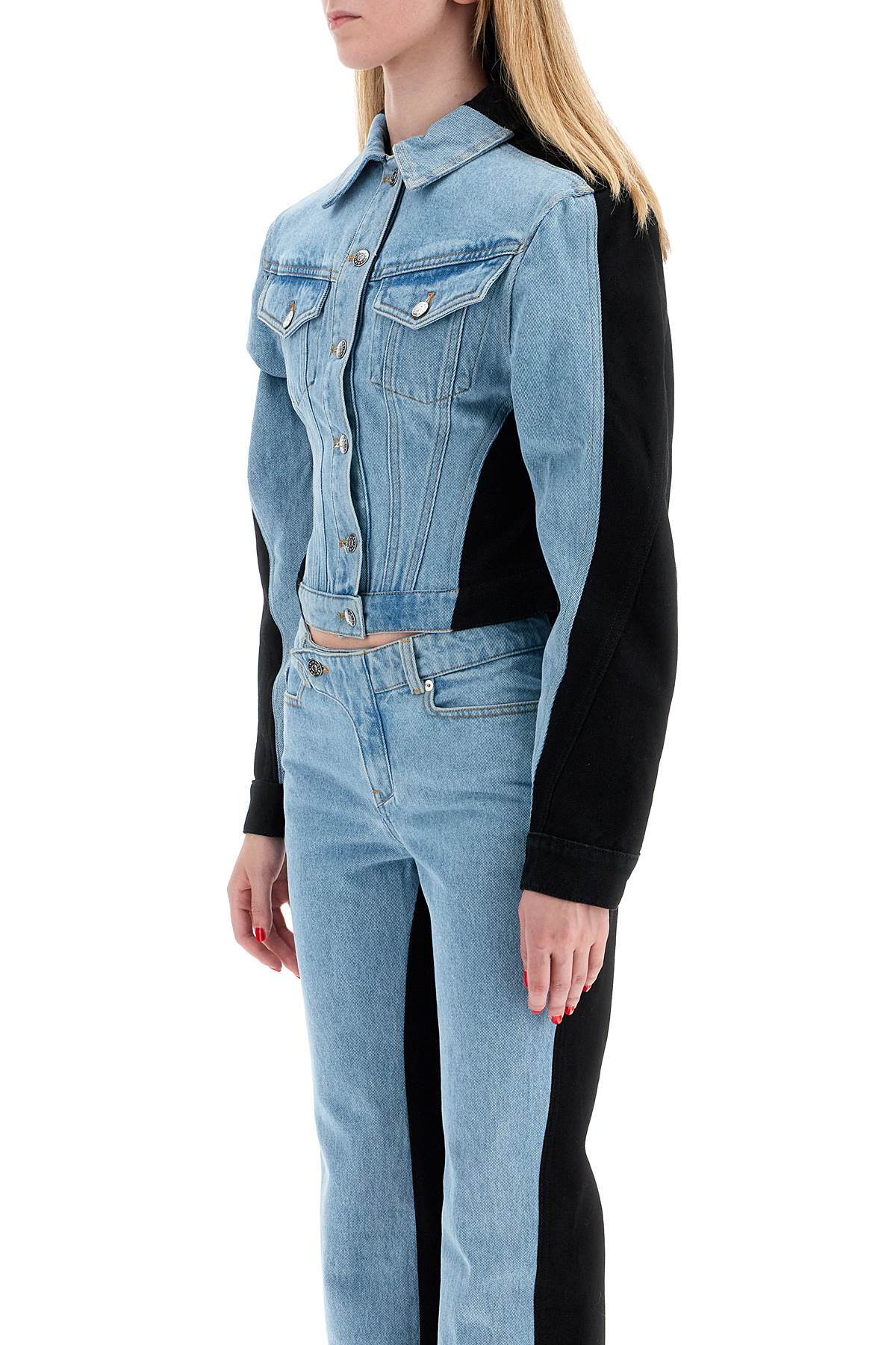 Shop Mugler Bicolor Denim Jacket In Blue