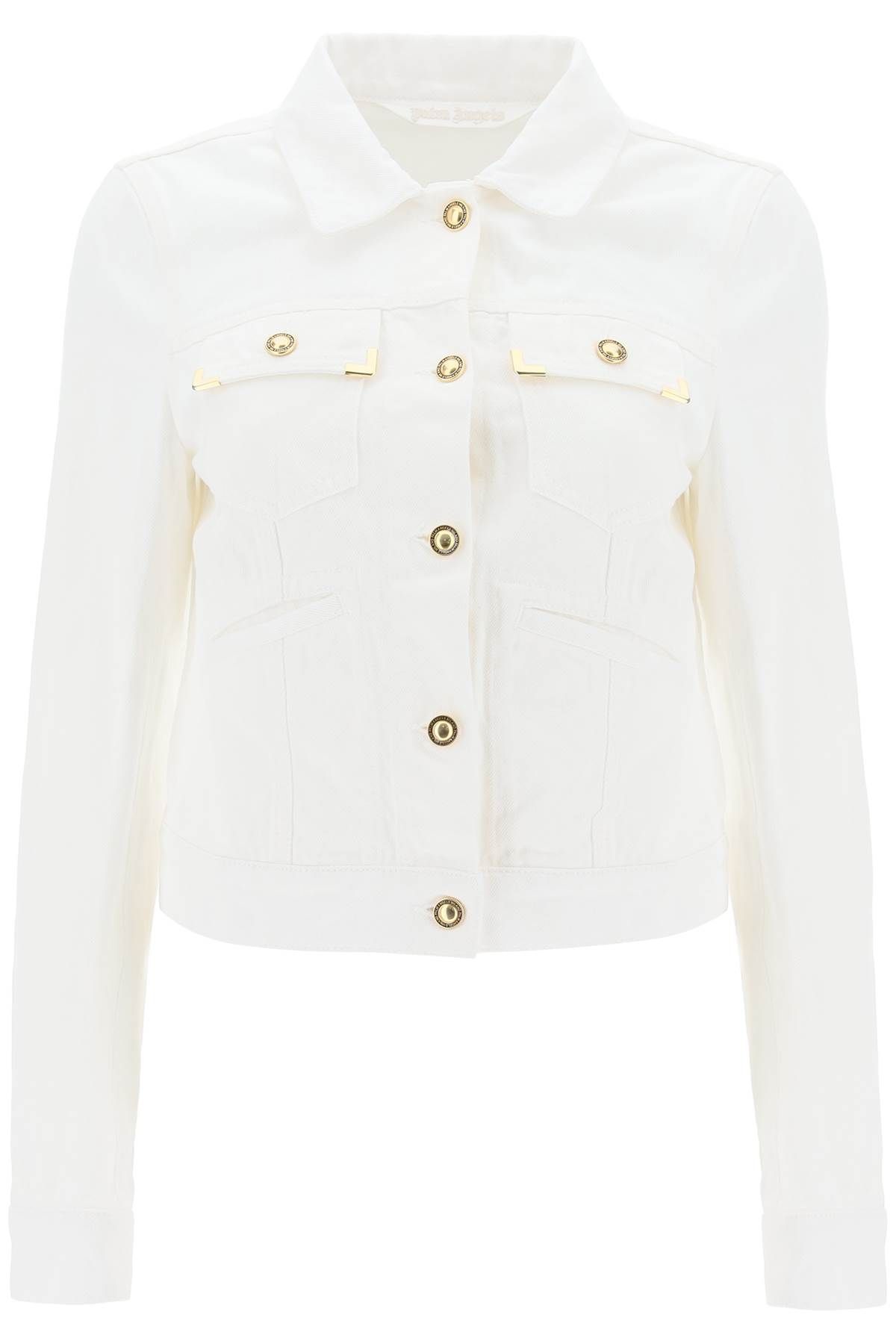 Shop Palm Angels Short Denim Jacket In White