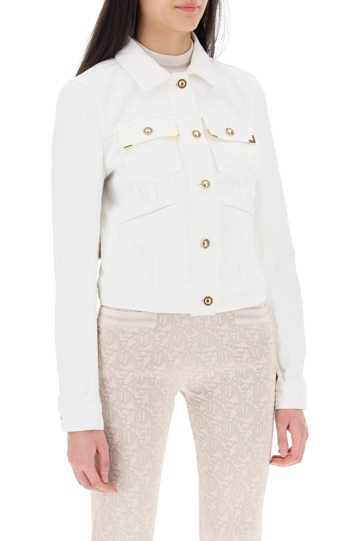 Shop Palm Angels Short Denim Jacket In White