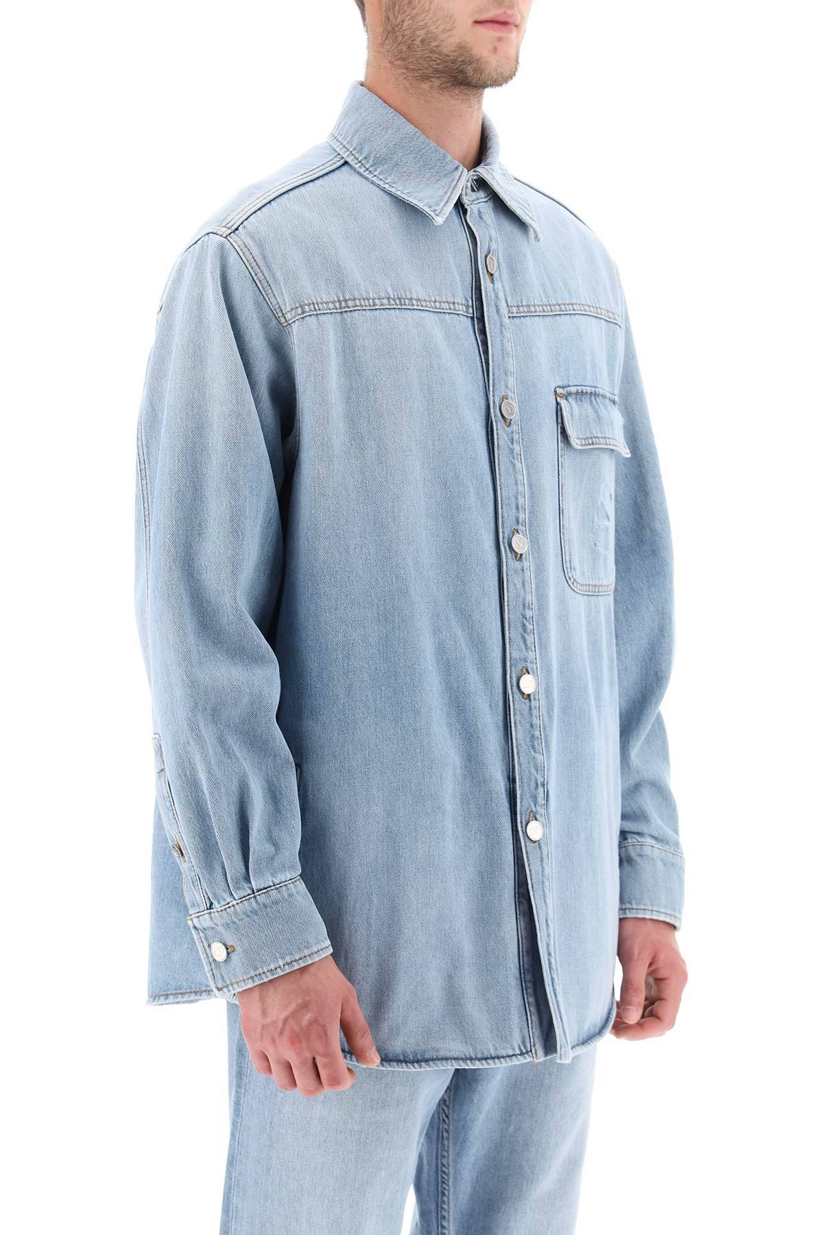 Shop Valentino Denim Overshirt With Stamped Vlogo Signature In Light Blue