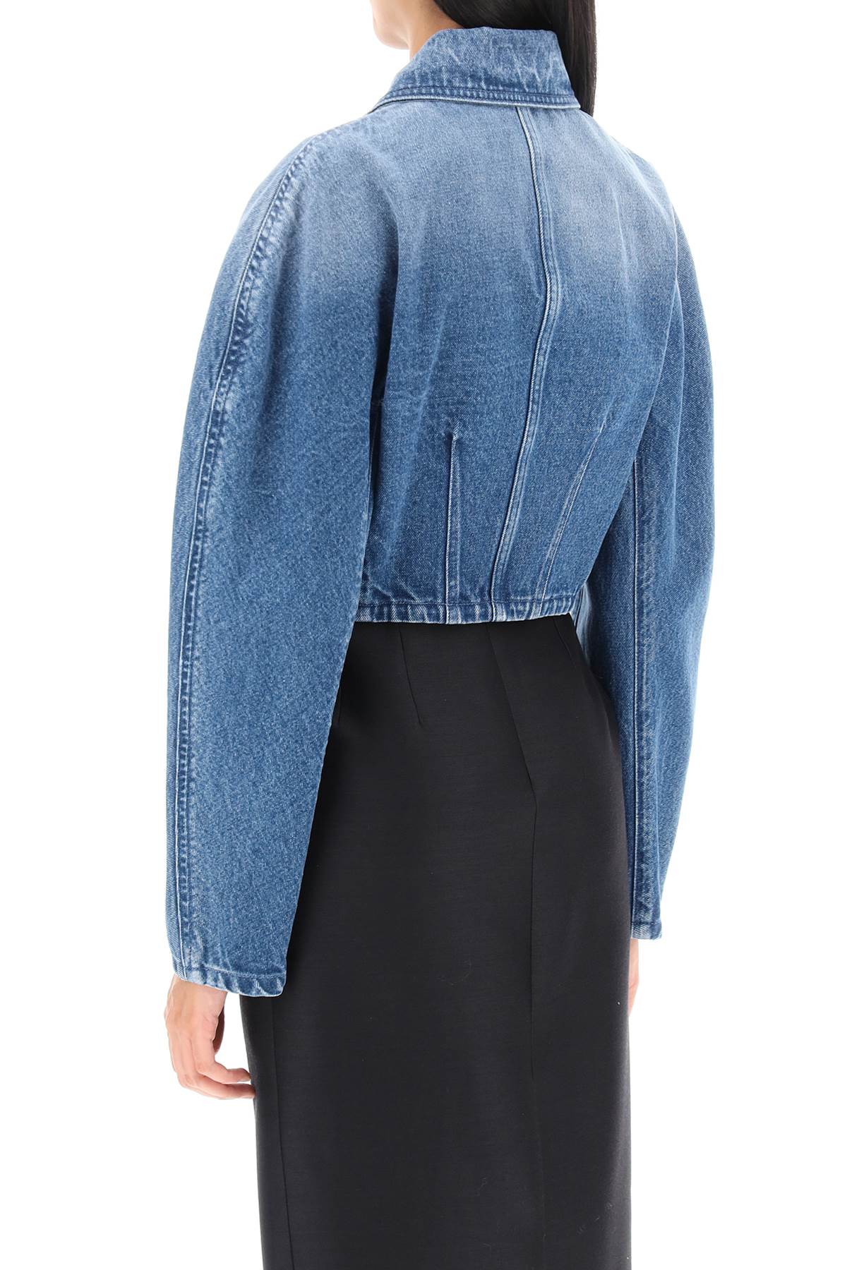 Shop Versace Cropped Denim Jacket In Blue