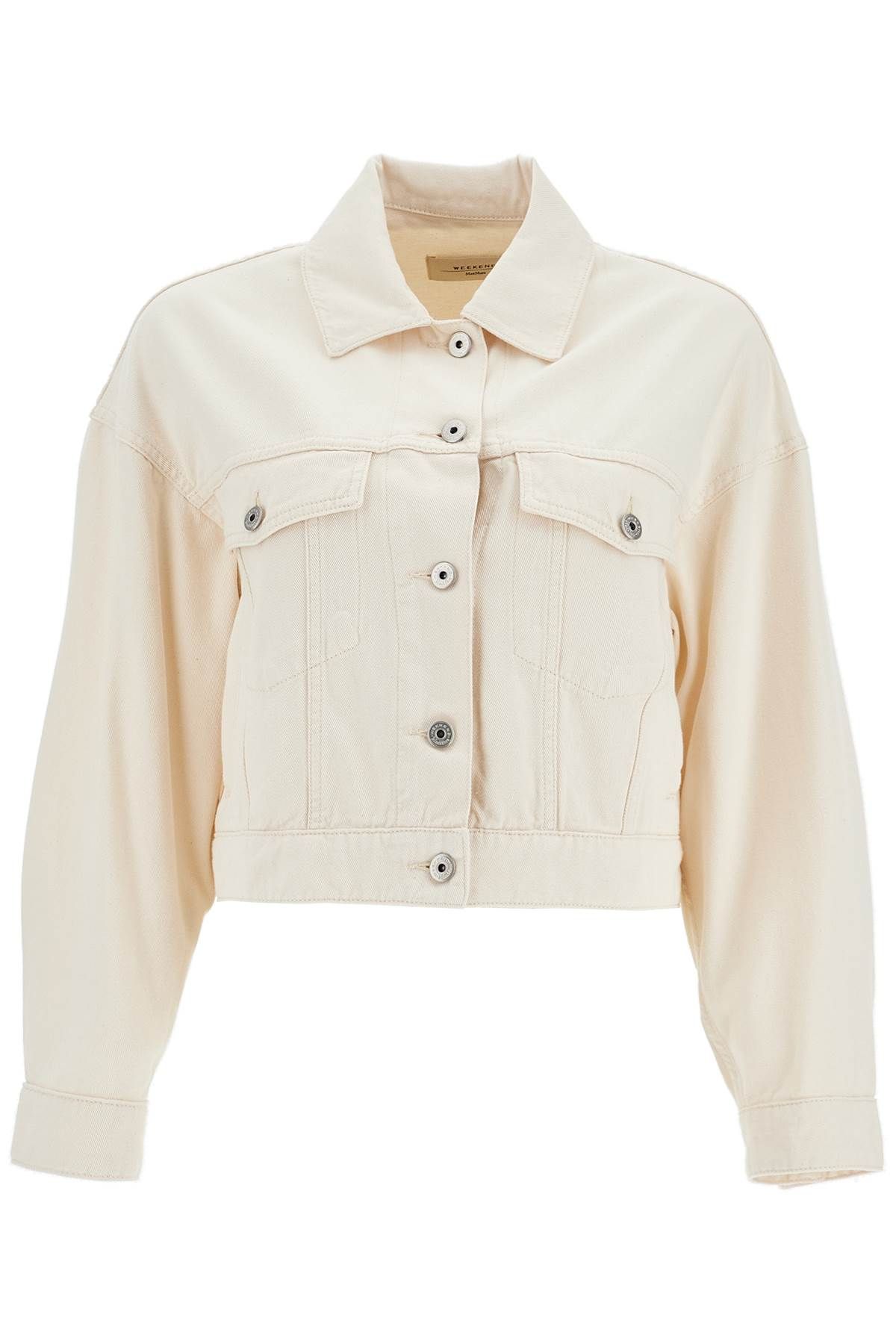 Shop Weekend Max Mara Cropped Denim Bull Jacket 'ribe In White