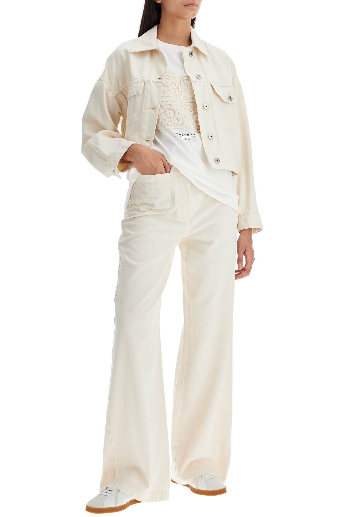 Shop Weekend Max Mara Cropped Denim Bull Jacket 'ribe In White