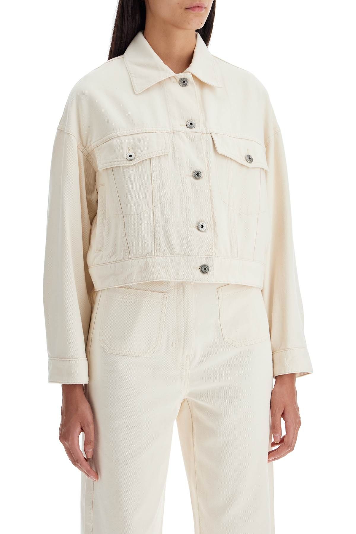 Shop Weekend Max Mara Cropped Denim Bull Jacket 'ribe In White