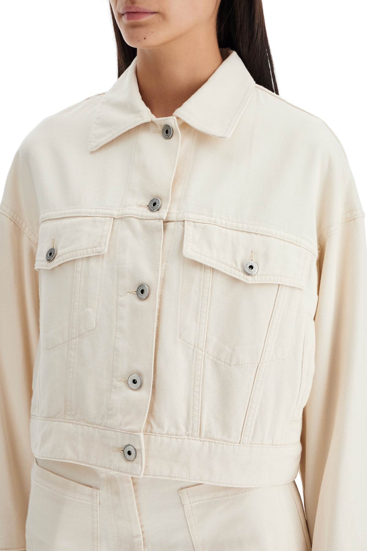 Shop Weekend Max Mara Cropped Denim Bull Jacket 'ribe In White