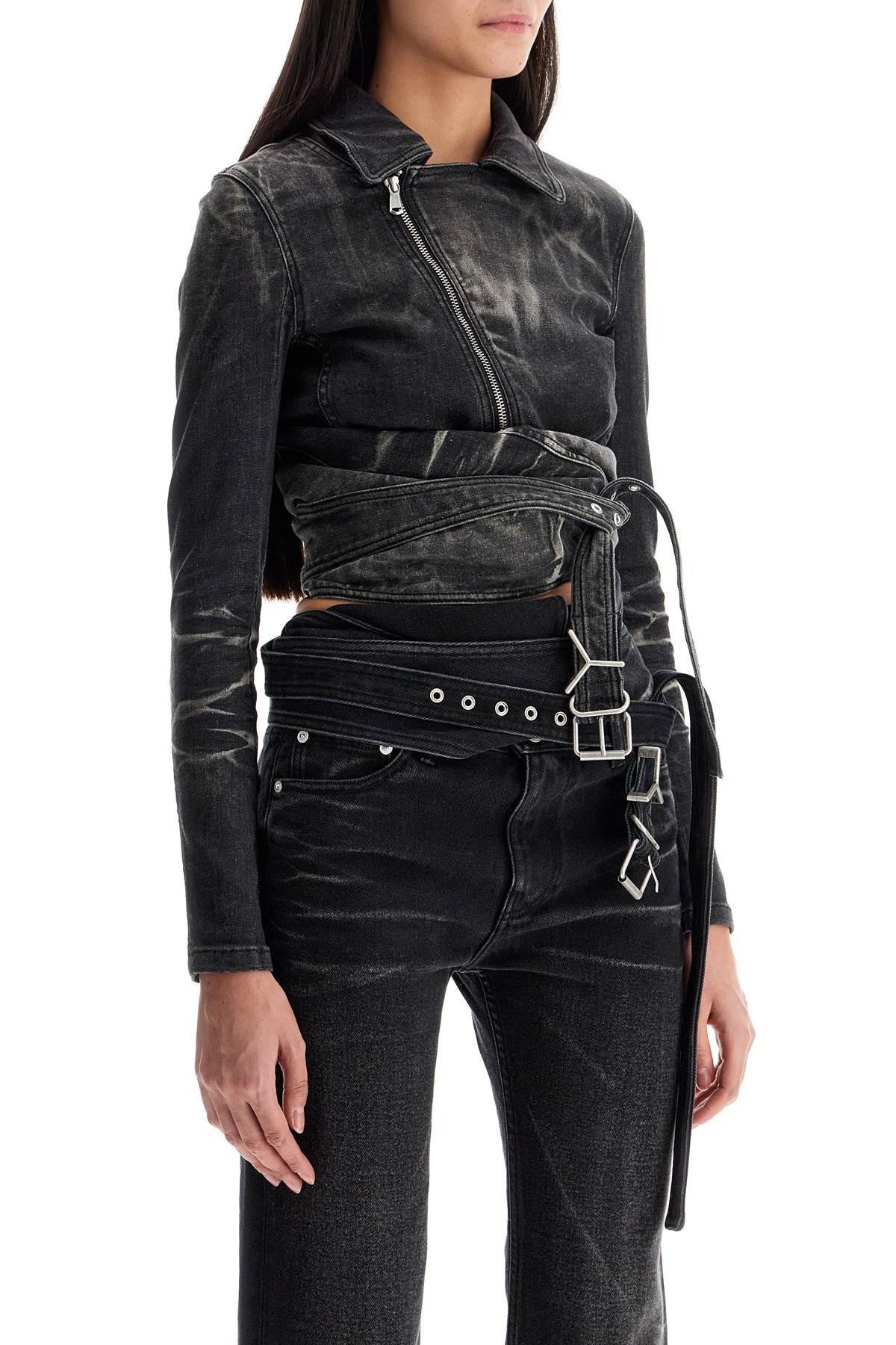 Shop Y/project Denim Jacket With Criss-cross Belt In Black