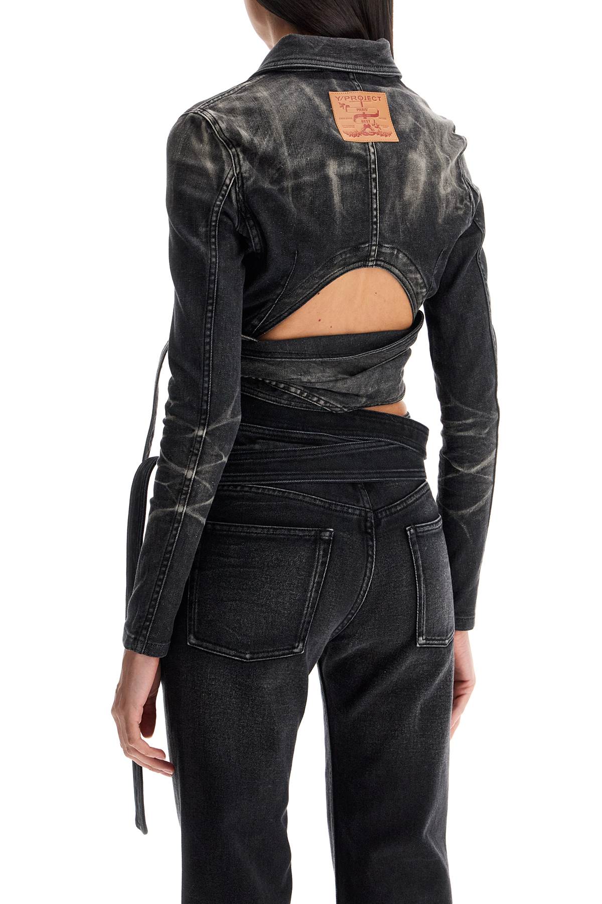 Shop Y/project Denim Jacket With Criss-cross Belt In Black