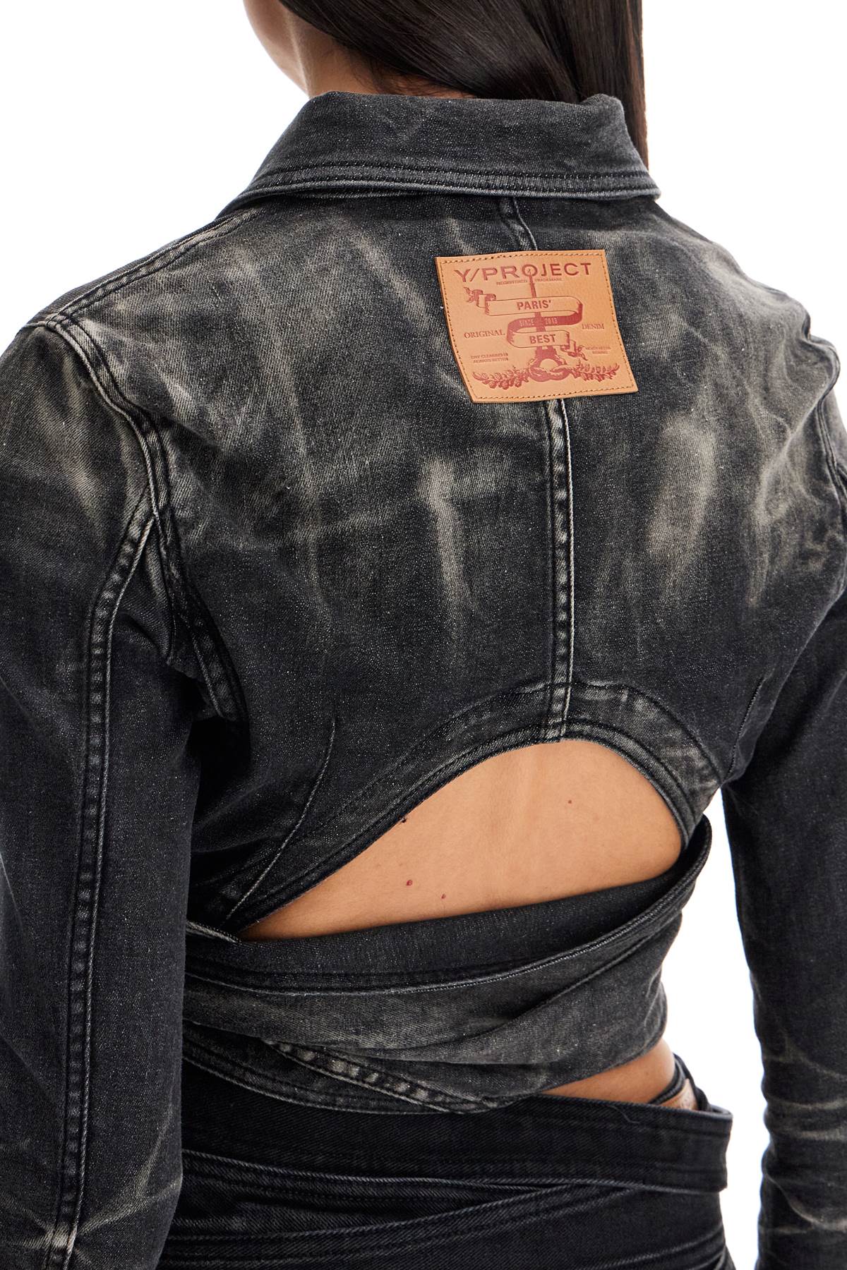 Shop Y/project Denim Jacket With Criss-cross Belt In Black